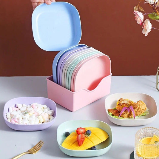 Square Plastic Dinner Plate Set (Set of 10 Pcs) Colorful Snacks/Breakfast Plate (Multicolor)