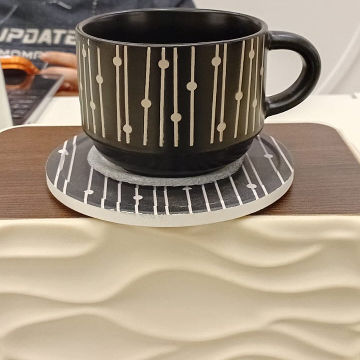 Danny Home Ceramic 12-Piece Black Vertical Line Cup & Saucer Set
