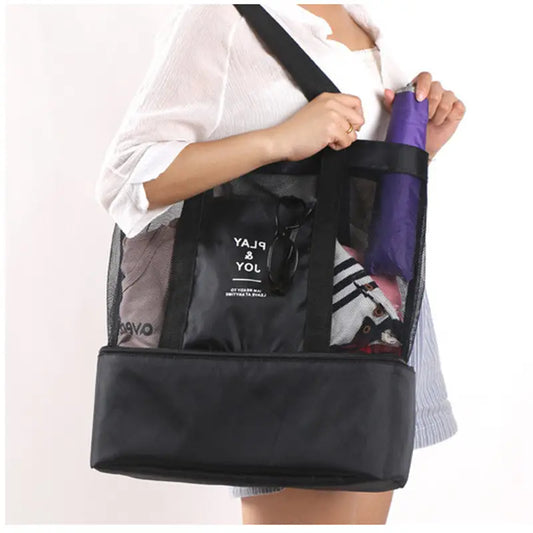 High Capacity Women Mesh Transparent Bag Double-layer Heat