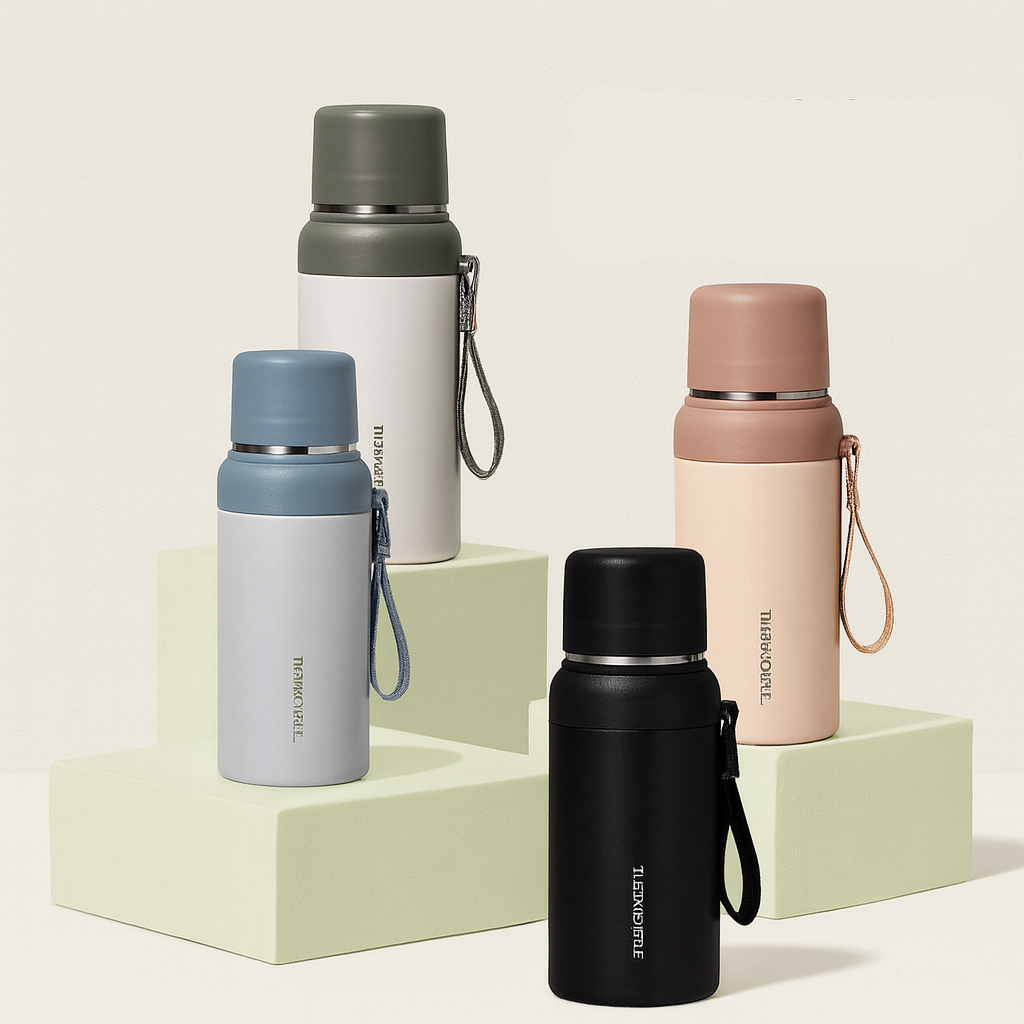 PureSip Vacuum Insulated Thermo Bottle 600ml – Beige & Caramel