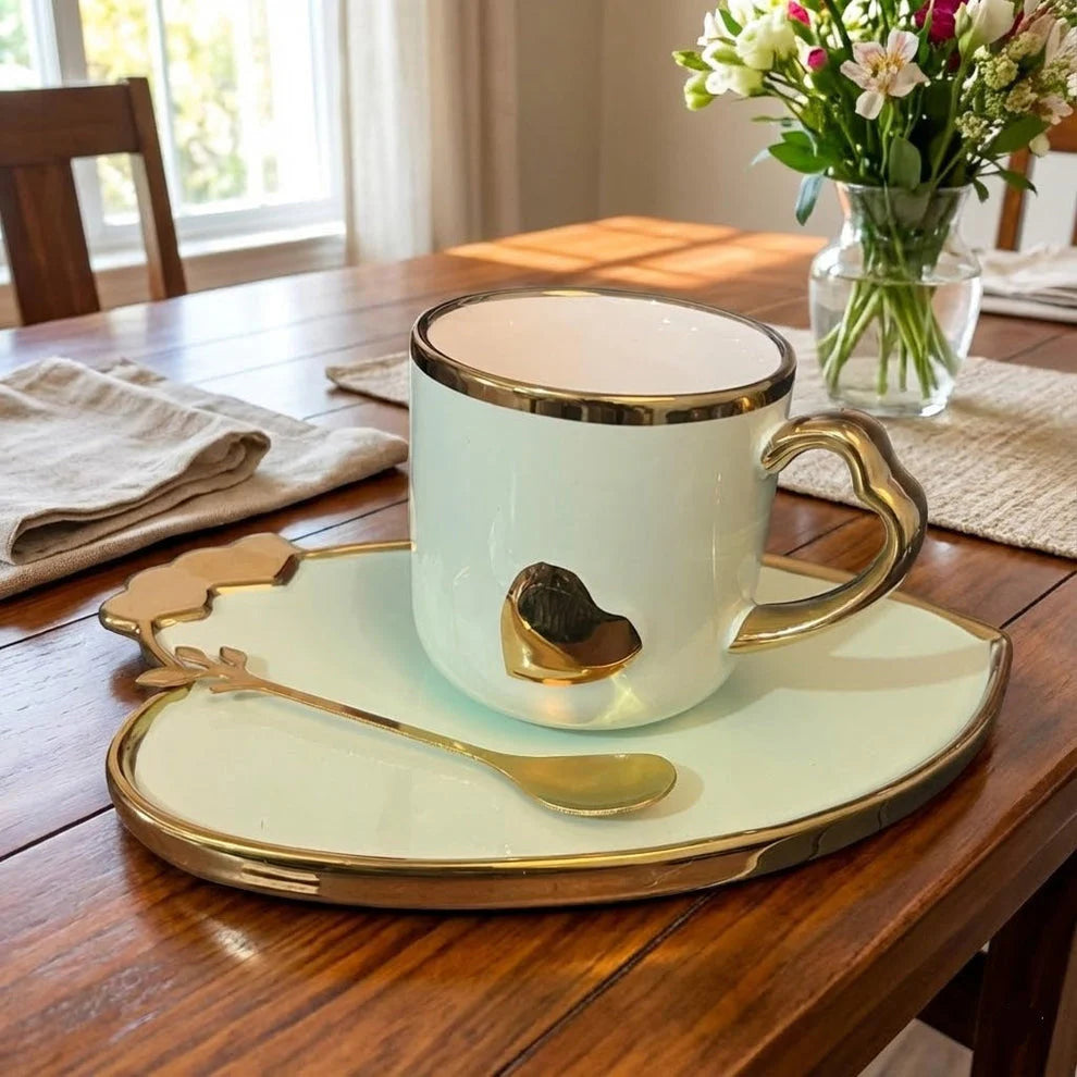 Cap and saucer ceramic with spoon