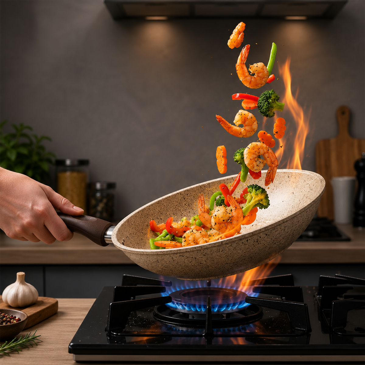 Falez Premium Granite Non-Stick Wok | Made in Turkey | Healthy Low-Oil Cooking
