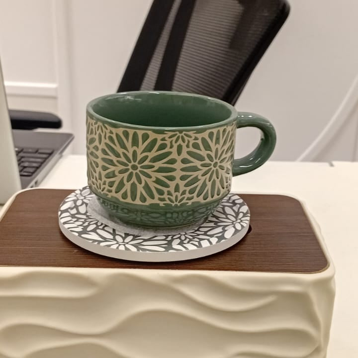 Danny Home Ceramic 12-Piece Green Floral Pattern Cup & Saucer Set