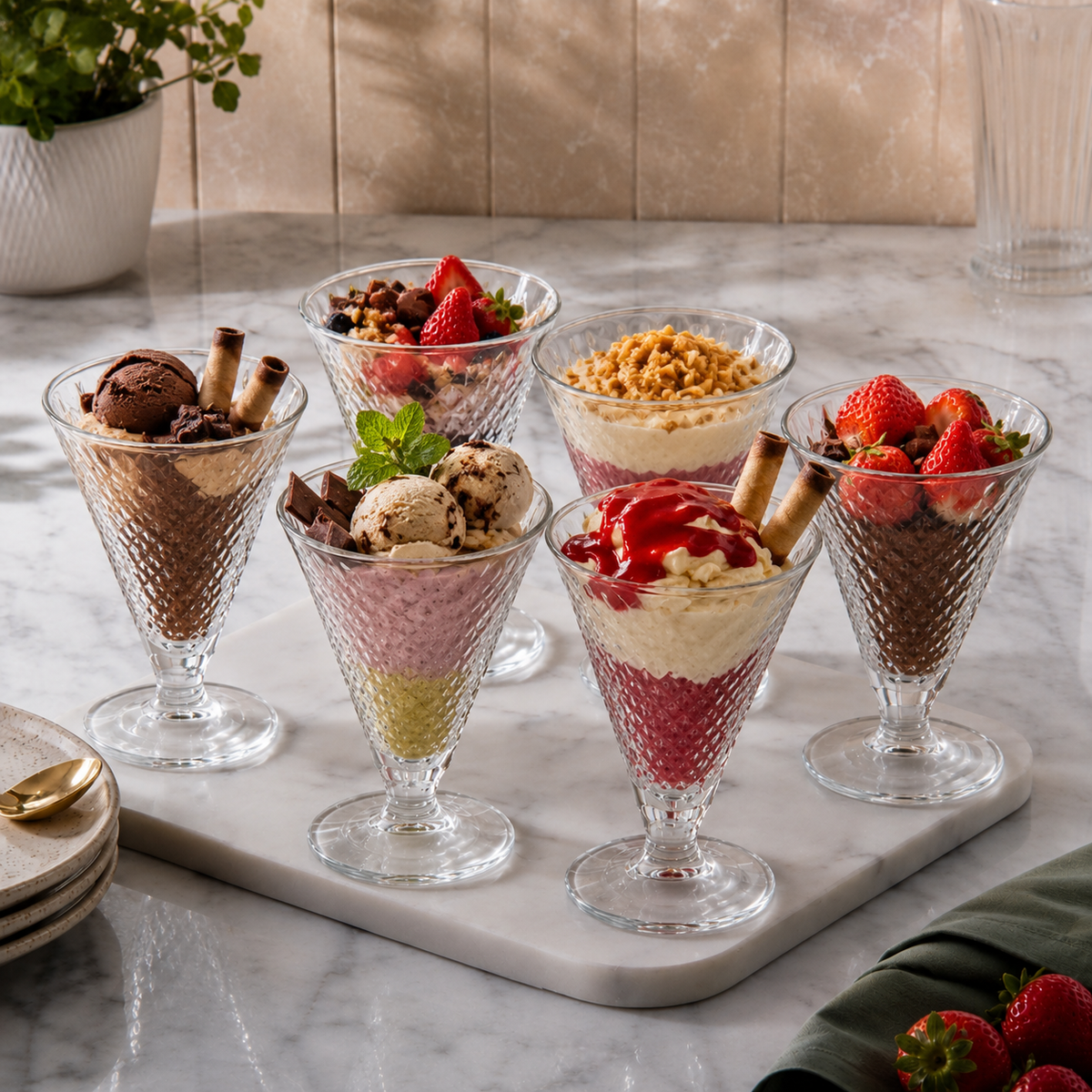 Danny Home 6-Piece Crystal-Cut Glass Dessert Cup Set