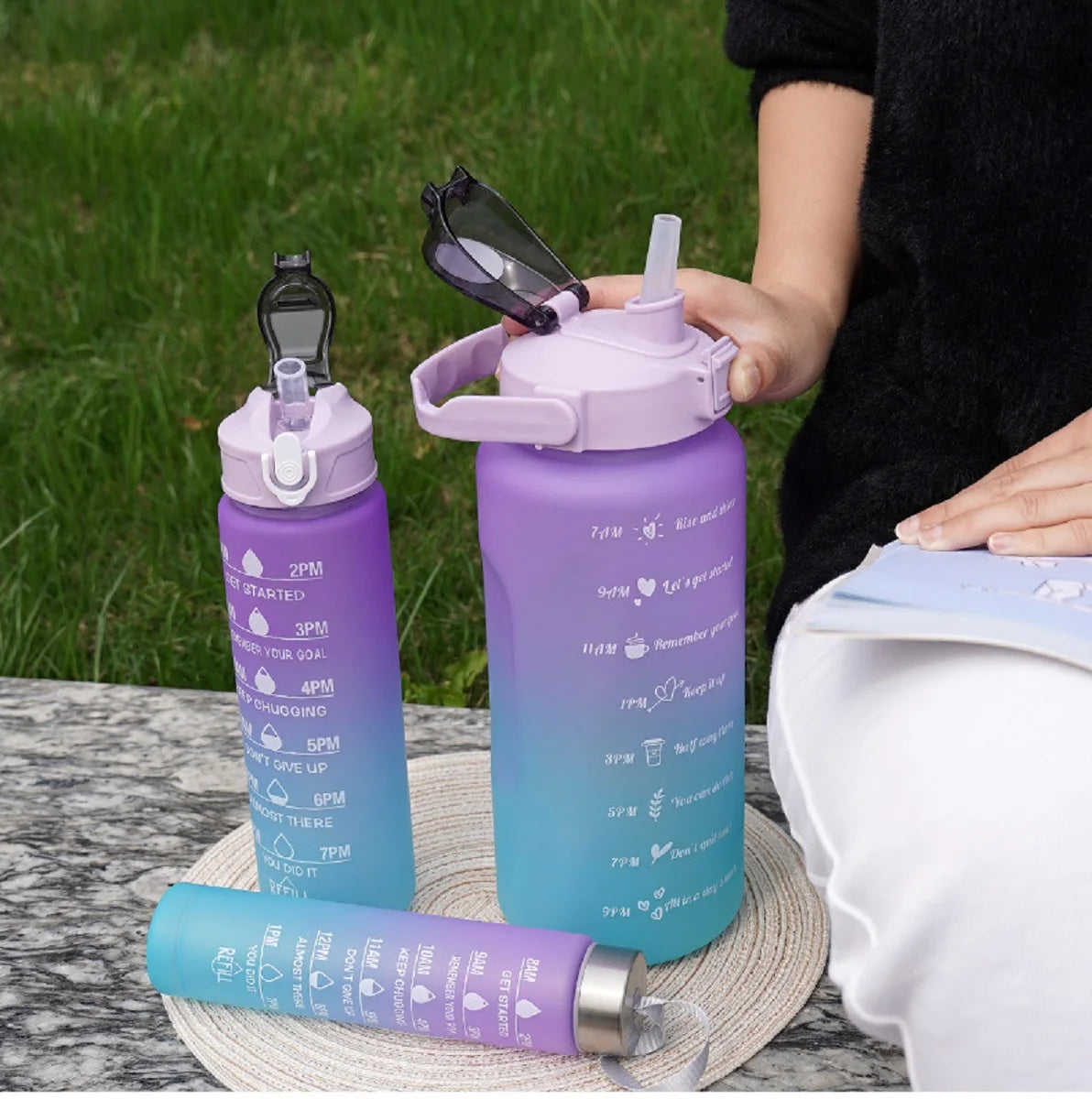 3Pcs Gradient Plastic Water Bottle