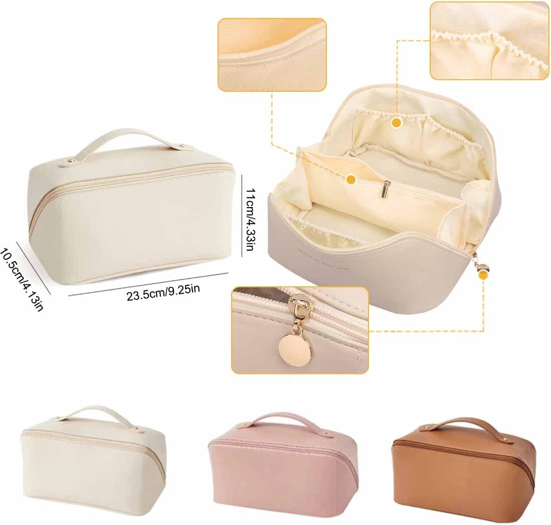 Large Travel Cosmetic Leather Bag For Women Makeup Organizer