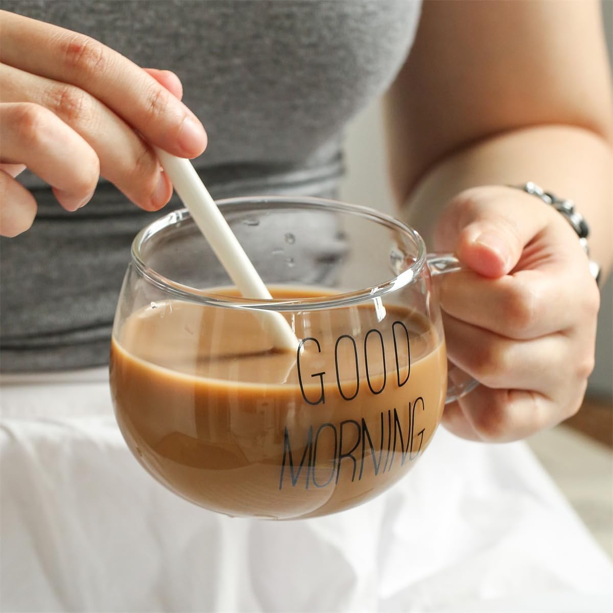 1 Piece Good Morning Glass Round Clear Coffee Tea Mug 350ml