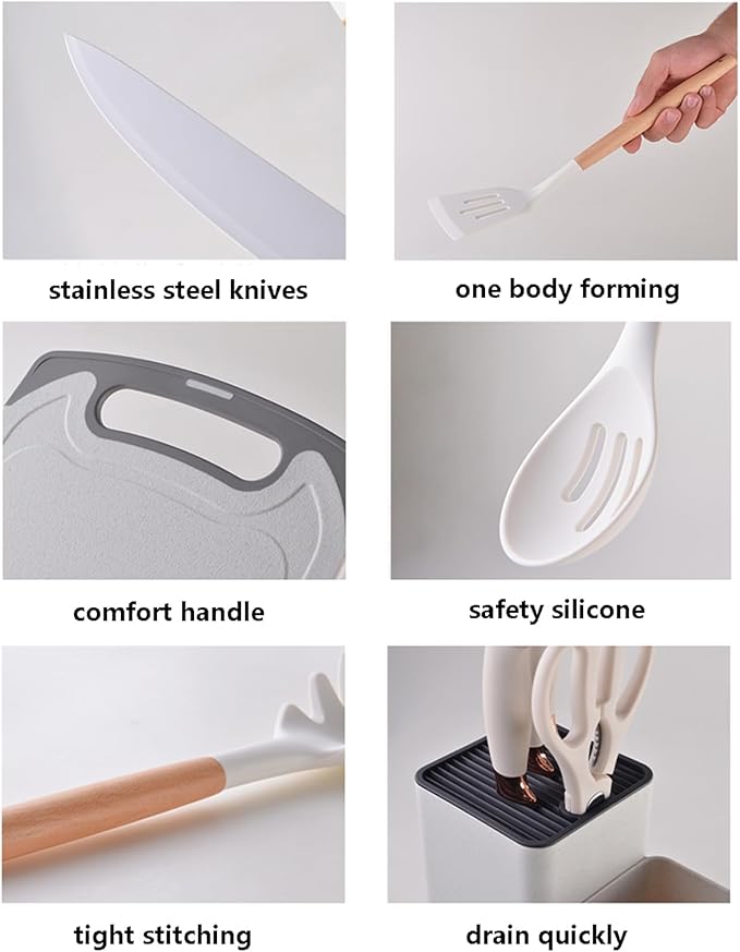 19 PCs Silicon Cooking & Knife Set With Board