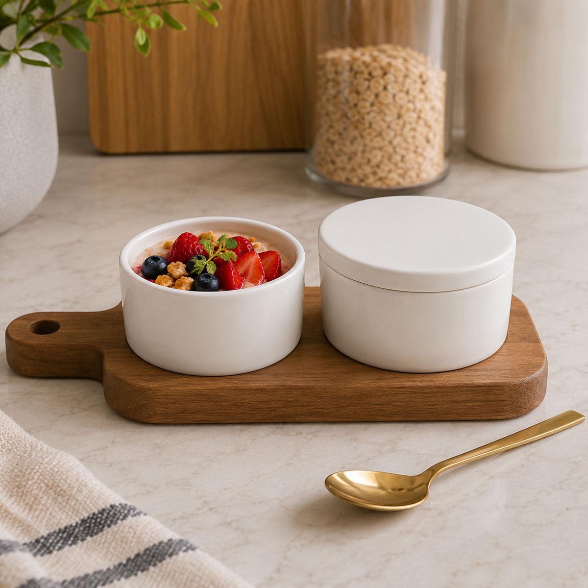 Danny Home 2-Piece Ceramic Storage Jar Set with Wooden Tray