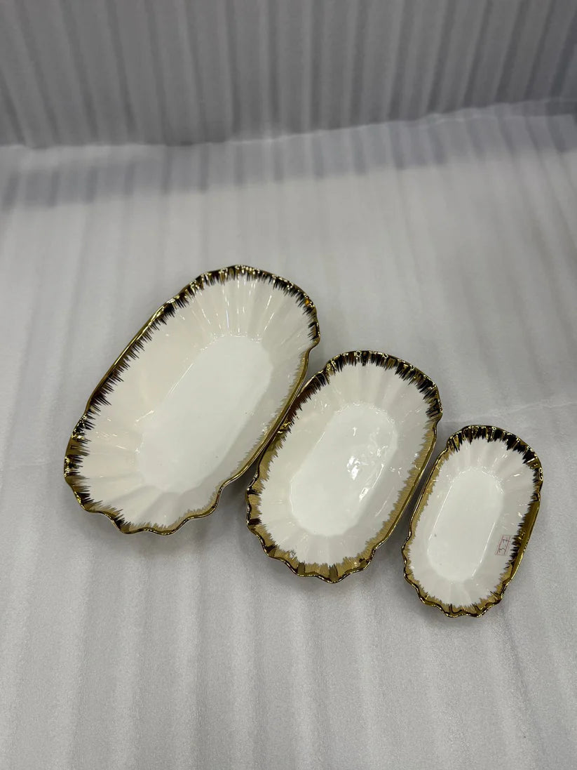 Luxury Wavy Edge Porcelain Platters - 3 Pcs Serving Set