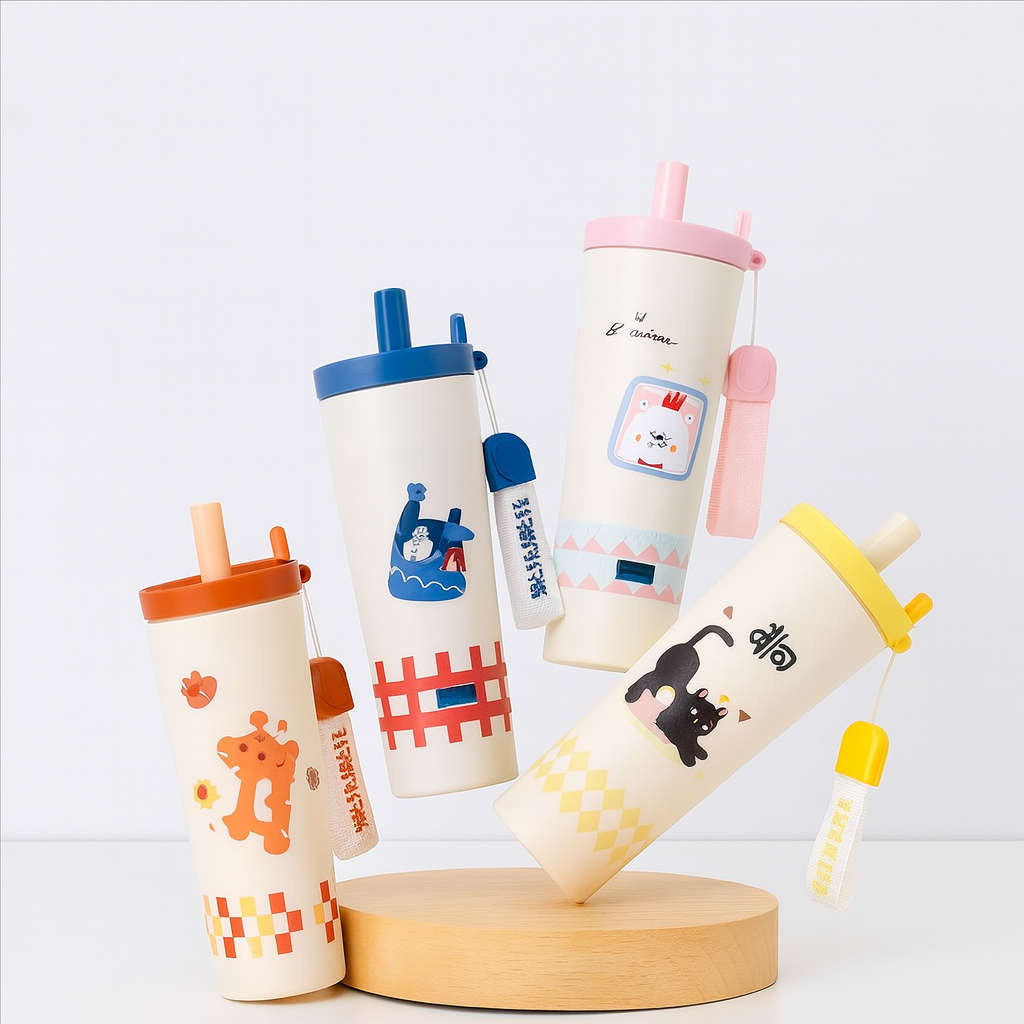 Happy Puppy Tumbler with Straw & Carry Pouch - 800ml