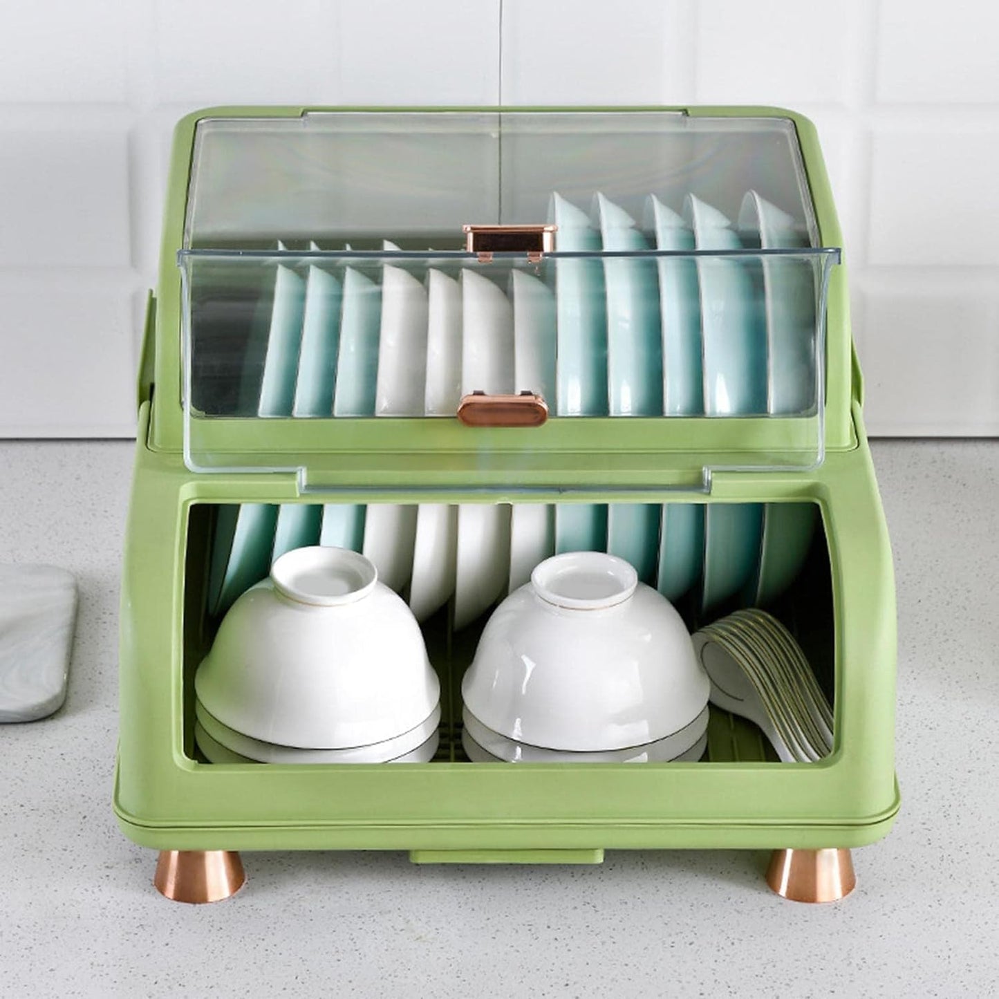 Double Layer Dish Rack with Cover