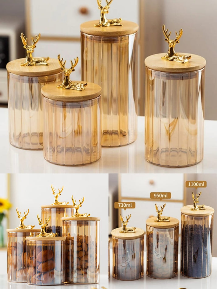 Golden Deer Glass Storage Jar
