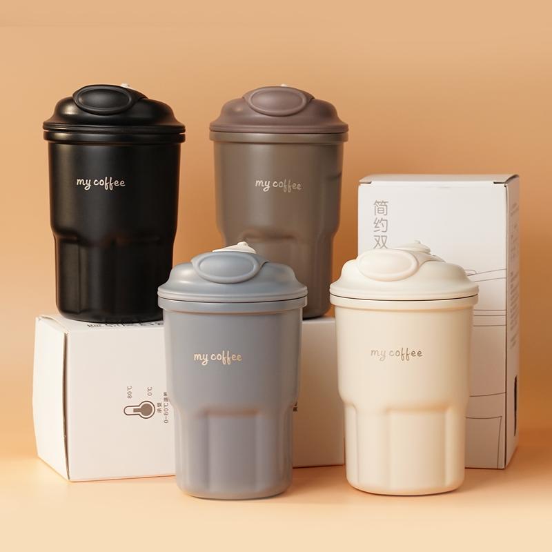 600ml Cute Korean Coffee Cup Thermos With Straw – Cream