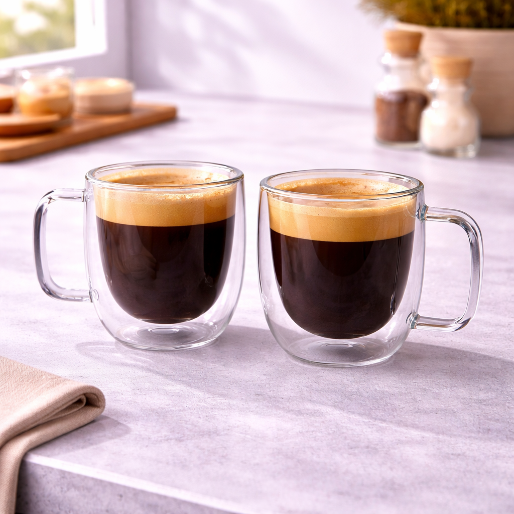Danny Home Double Walled Glass Mug with Handle 80ml