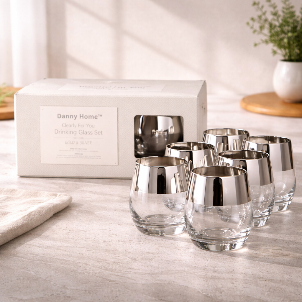 Danny Home Clear & Silver Tumbler Glasses 6Pcs