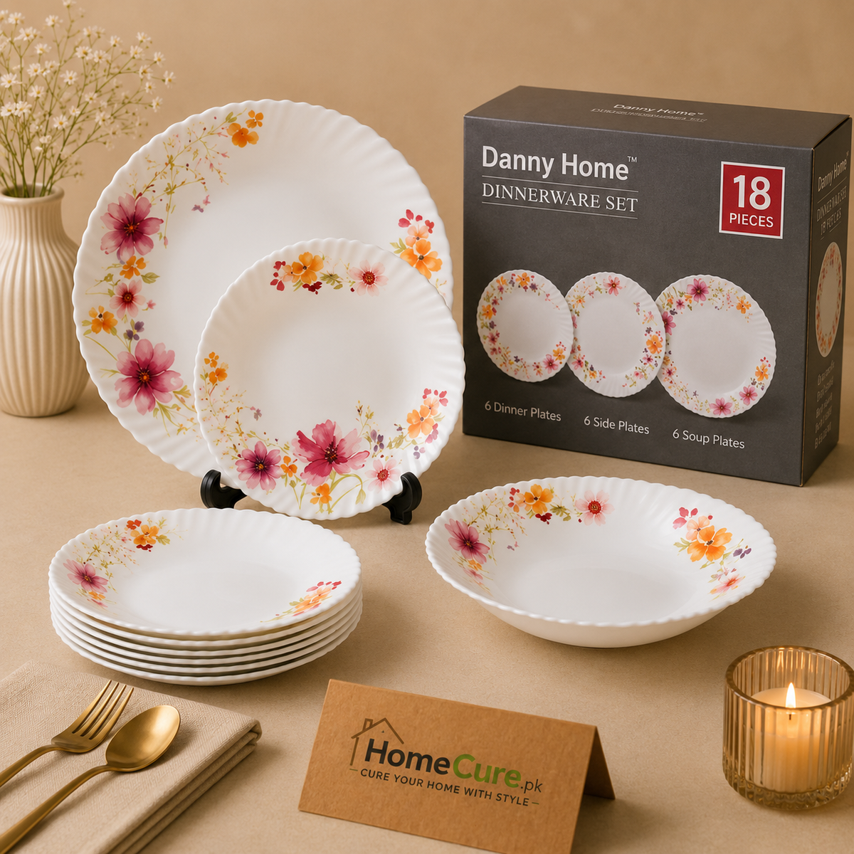 Danny Home 18 Pcs Floral Dinnerware Set