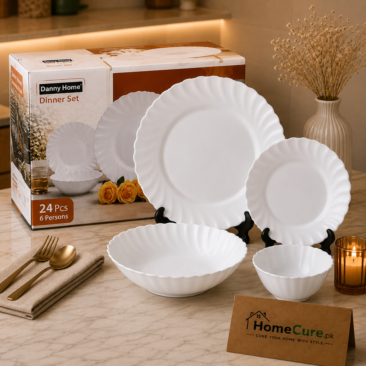 Danny Home 24 Pcs Snow White Dinner Set