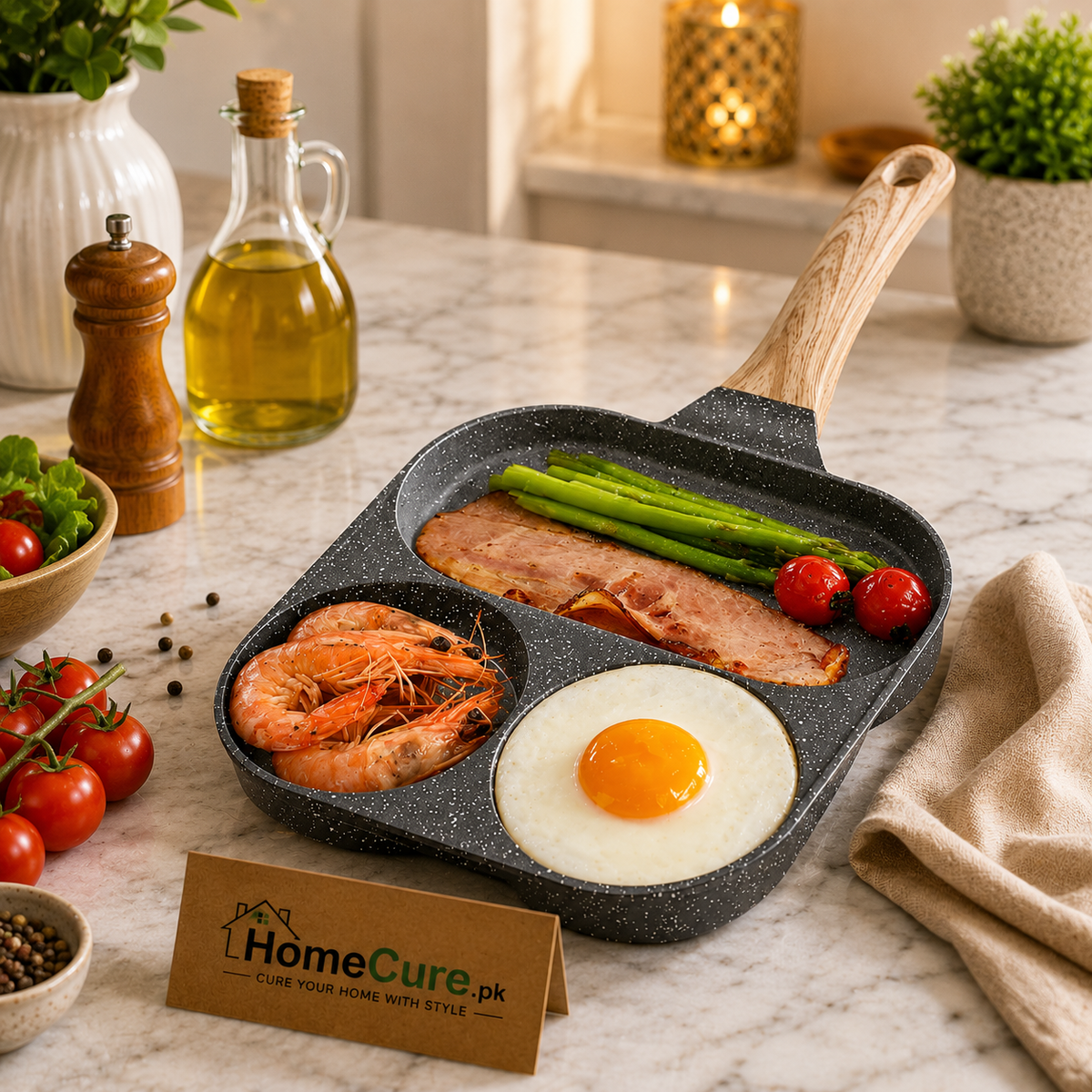 Aron Fry Pan – 3 Section Marble Coating Non Stick Frying Pan