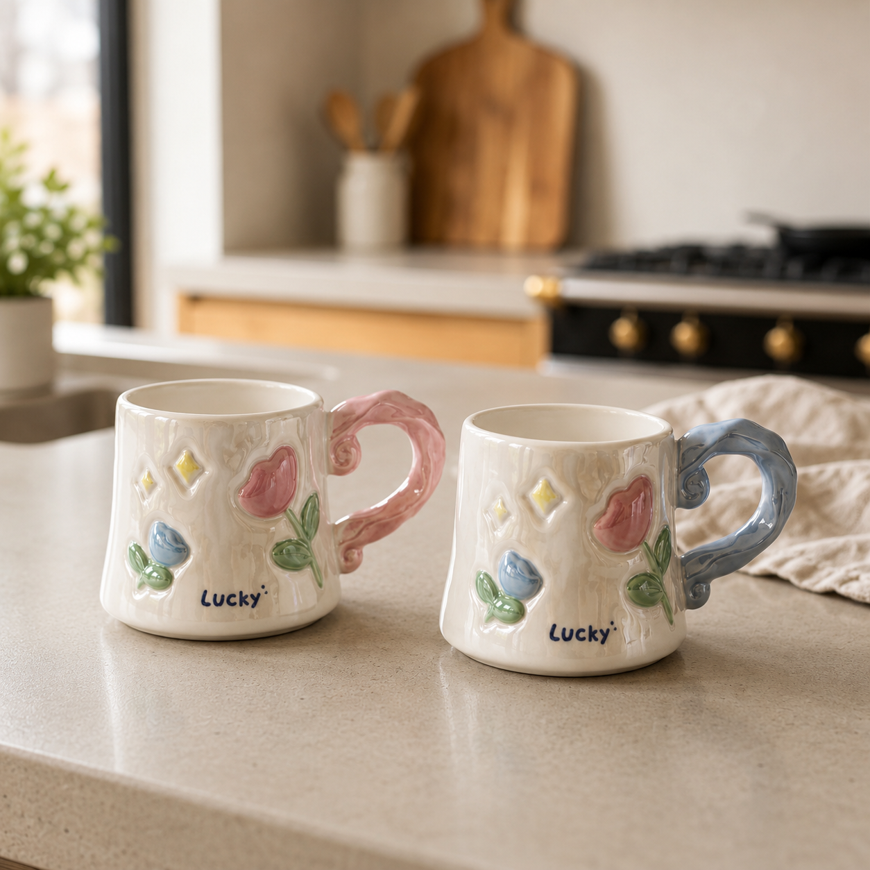 Cute Ceramic Mugs with 3D Floral Design