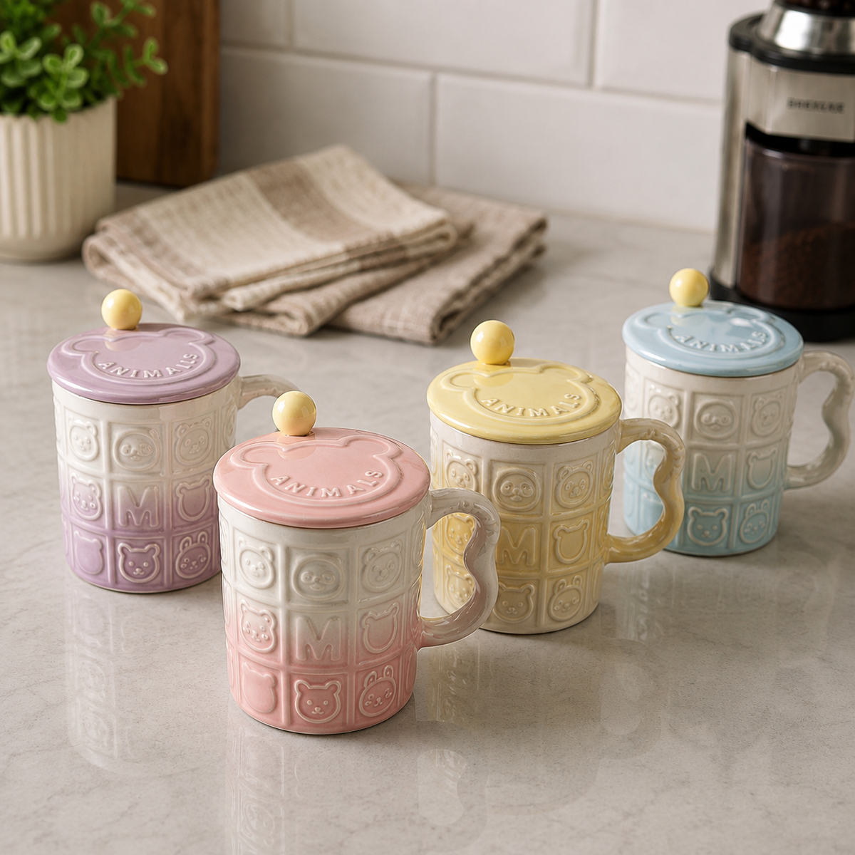 Ceramic Mug with Lid and Spoon