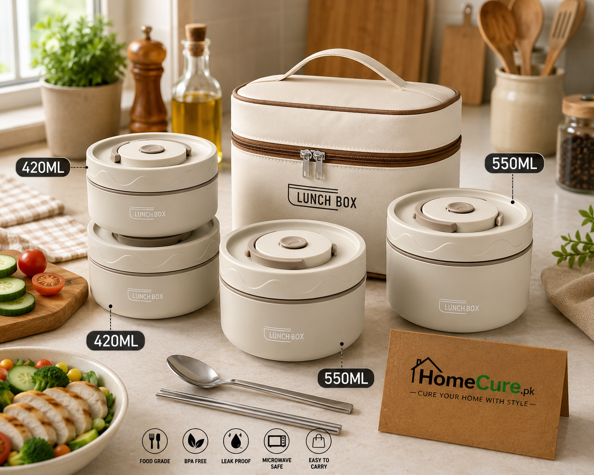 Stainless Steel Lunch Box Set with Insulated Carry Bag – 3 Pcs & 4 Pcs