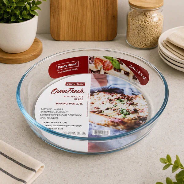Danny Home Round Borosilicate Glass Baking Pan – 2.4L