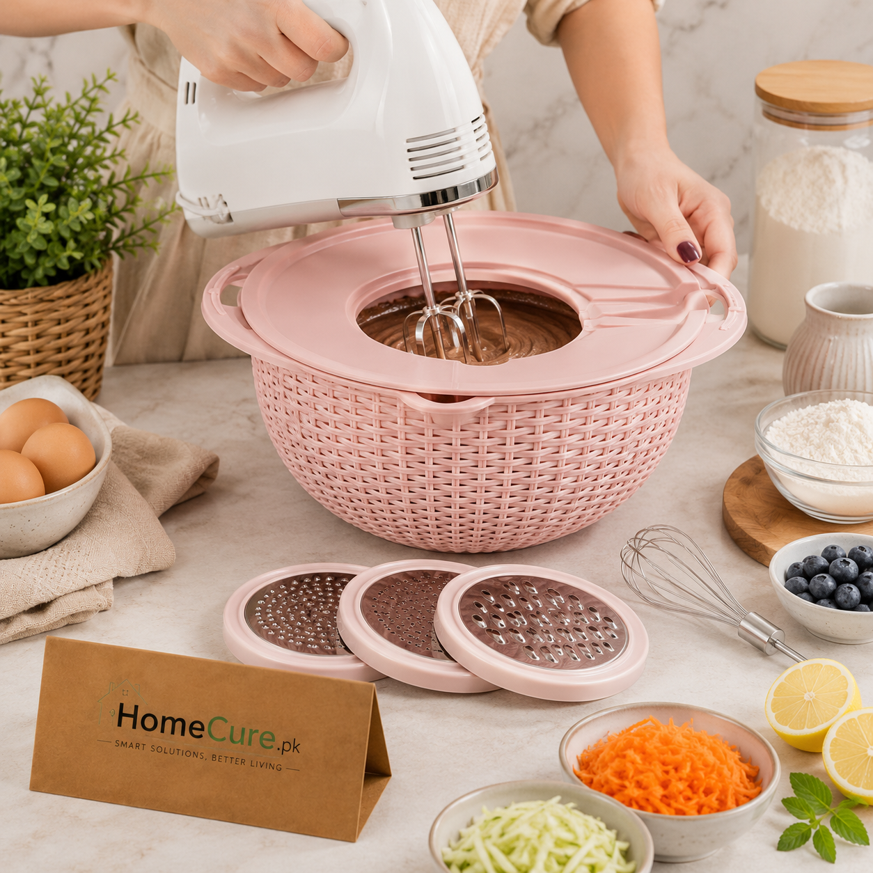 Multifunction Vegetable Grater Bowl with Stainless Steel Colander & Mixing Lid