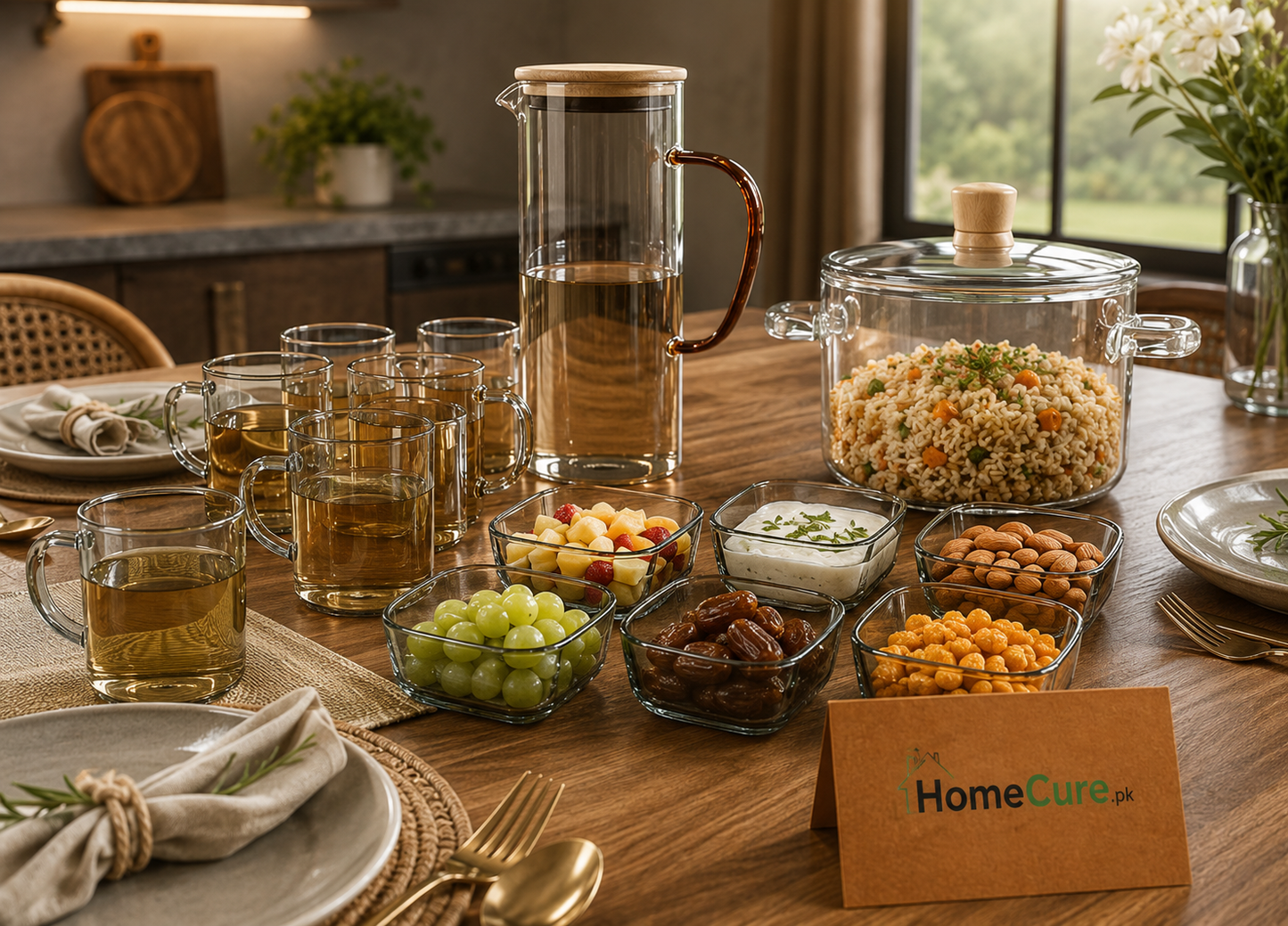 14 Pcs Square Cool Glass Serving Set with Jug, Mugs, Bowls & Cooking Casserole