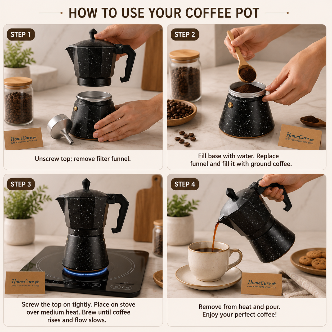 Premium Black Moka Coffee Pot | Italian Stovetop Espresso Maker