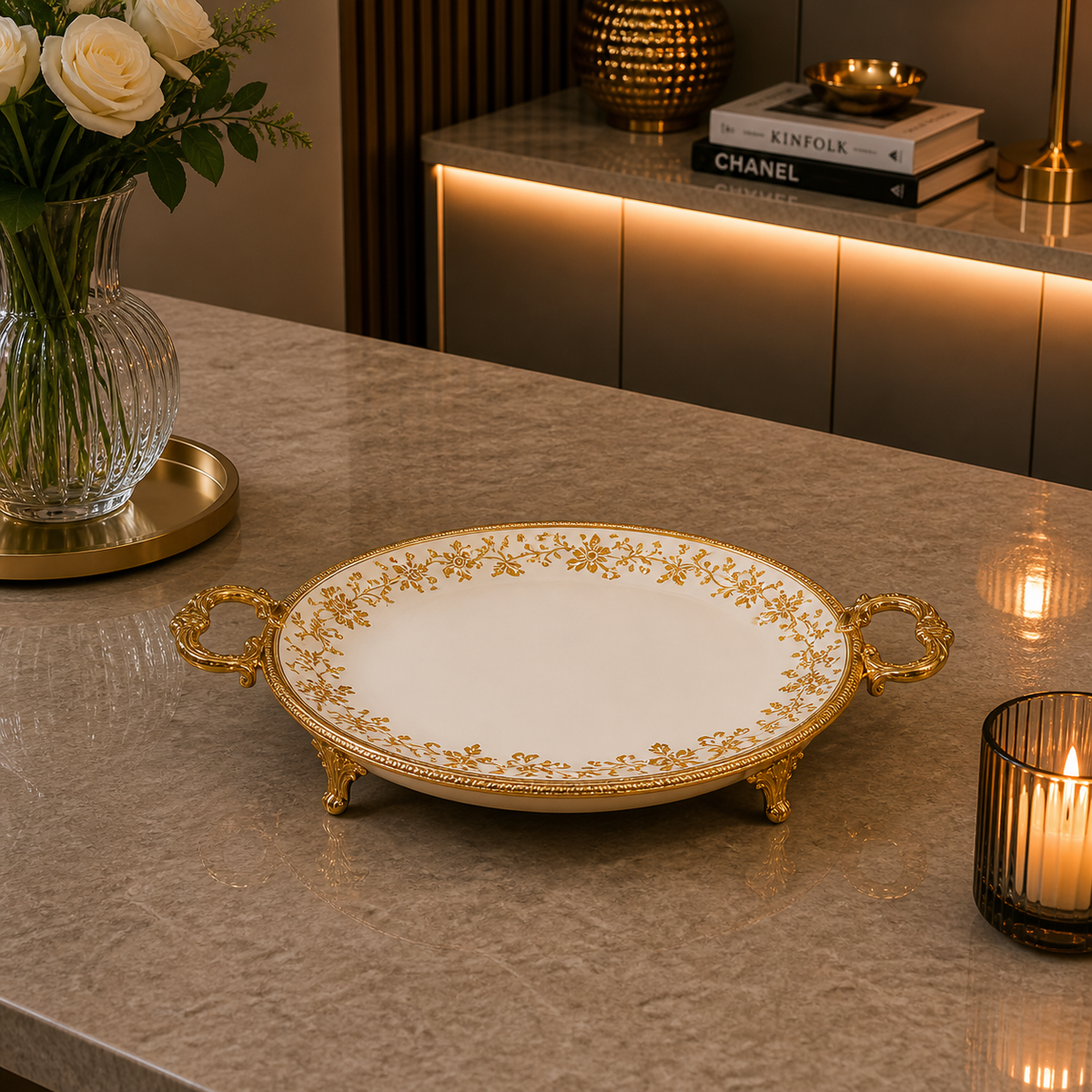 Brilliant Royal Gold Oval Flat Serving Tray – 46x30x6cm