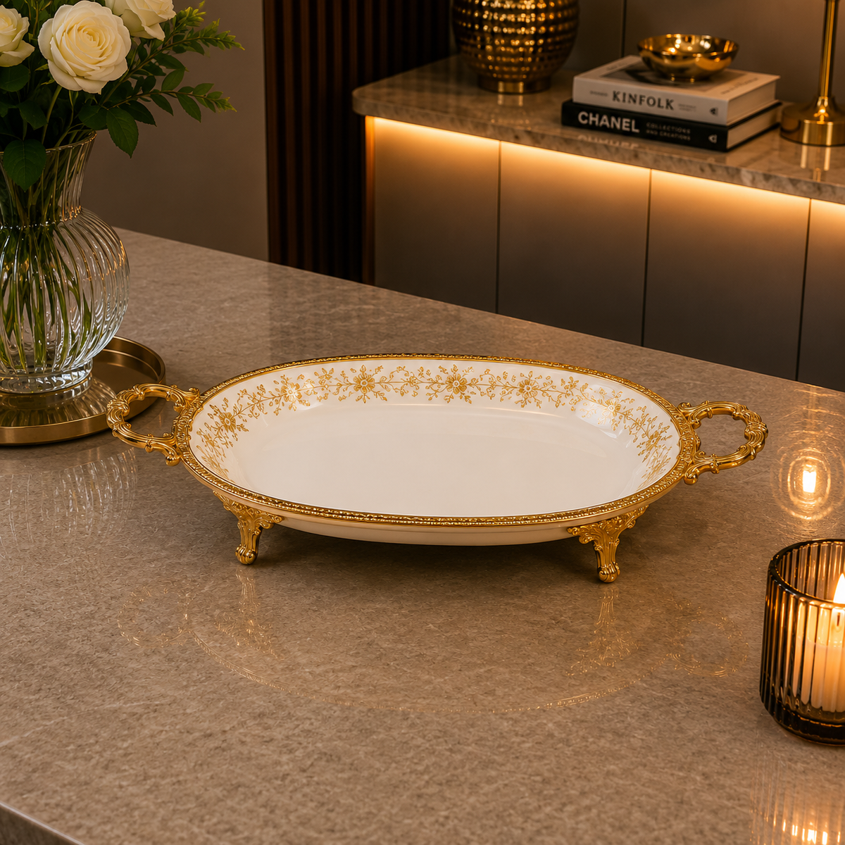Brilliant Royal Gold Oblong Deep Serving Tray – 42x21x6cm