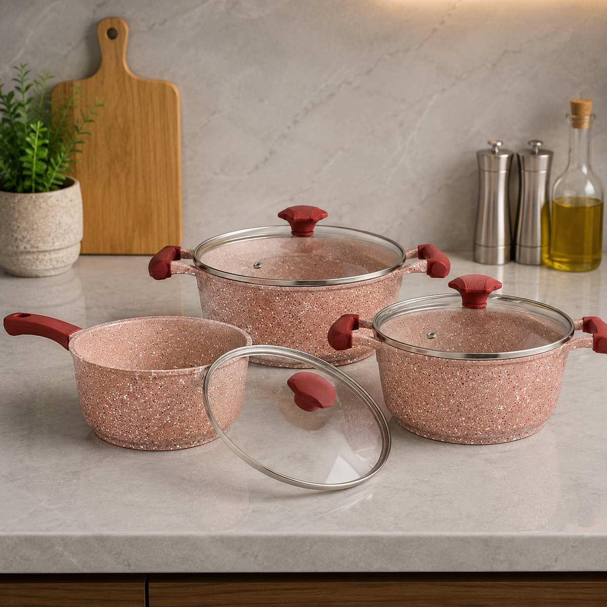 Prestige Essent Granite Cookware Set – 6pcs | Pink