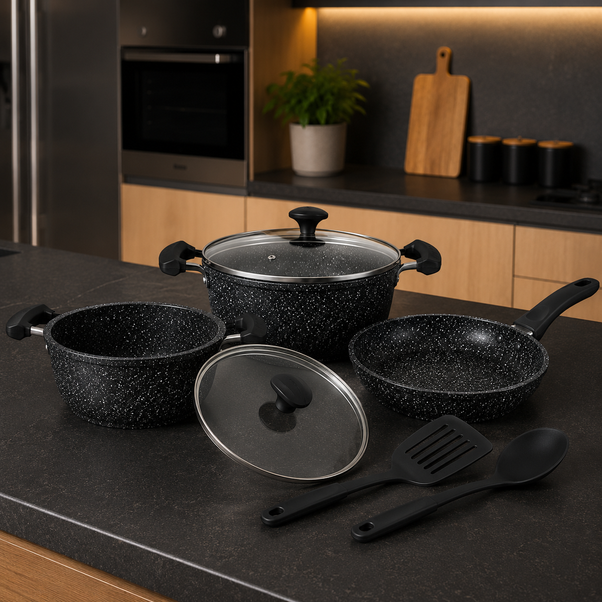 Prestige Essent Granite Cookware Set Black – 7pcs