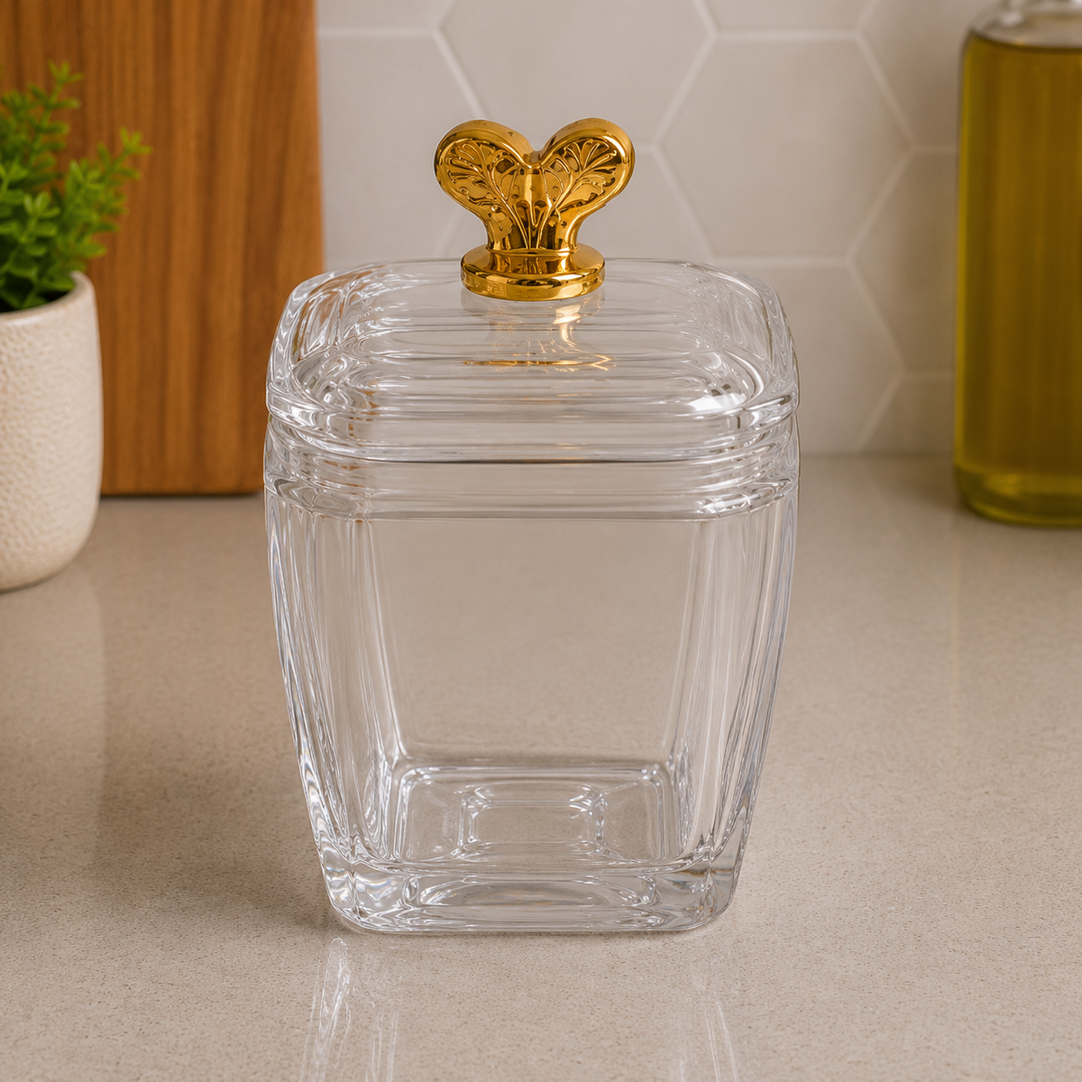 Crystal Glass Storage Jar with Golden Butterfly Lid | Large