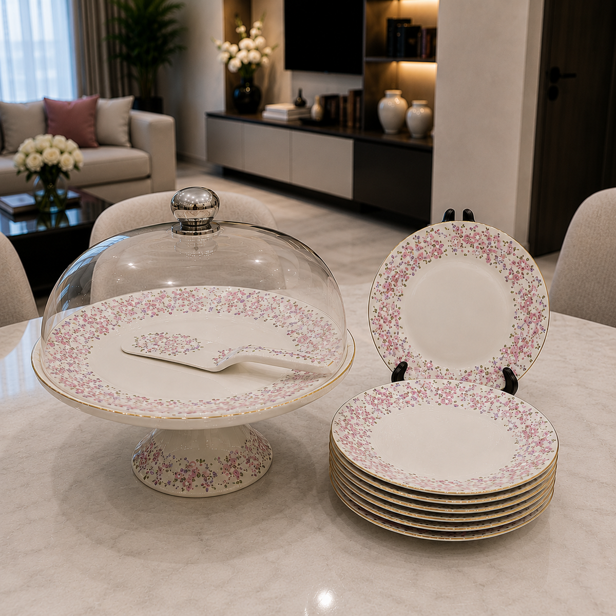Royal Albert Blossom Bone China 9-Piece Cake Serving Set