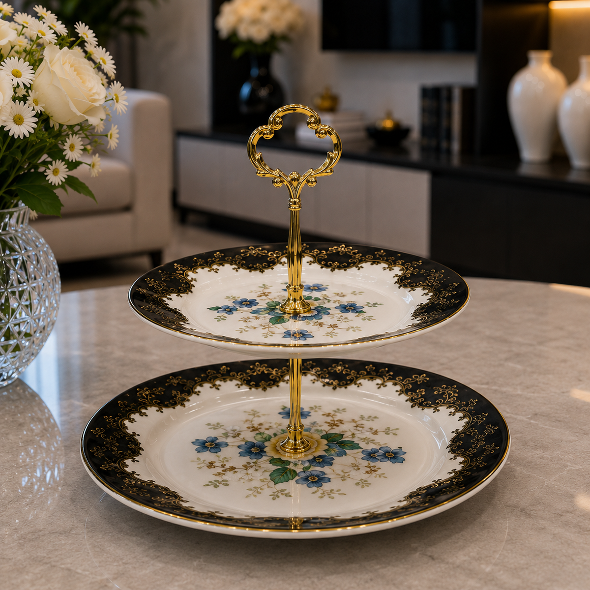 Royal Albert Noir Floral 2-Step Serving Platter