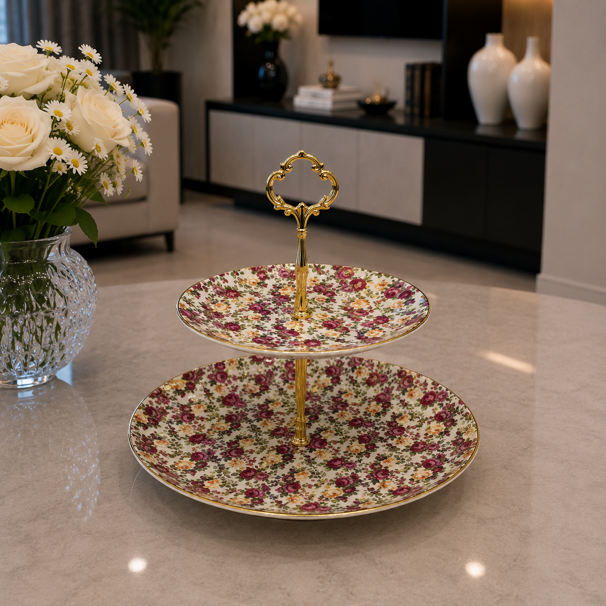 Royal Albert Rose Garden Luxe 2-Step Serving Platter
