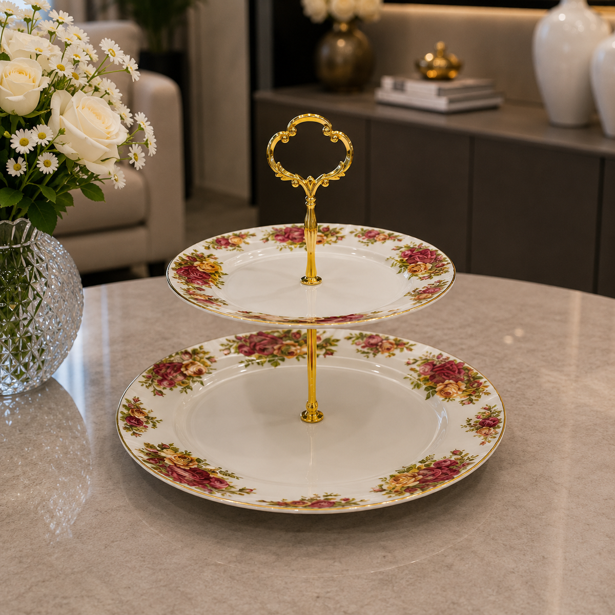 Royal Albert Rose Heritage 2-Step Serving Platter