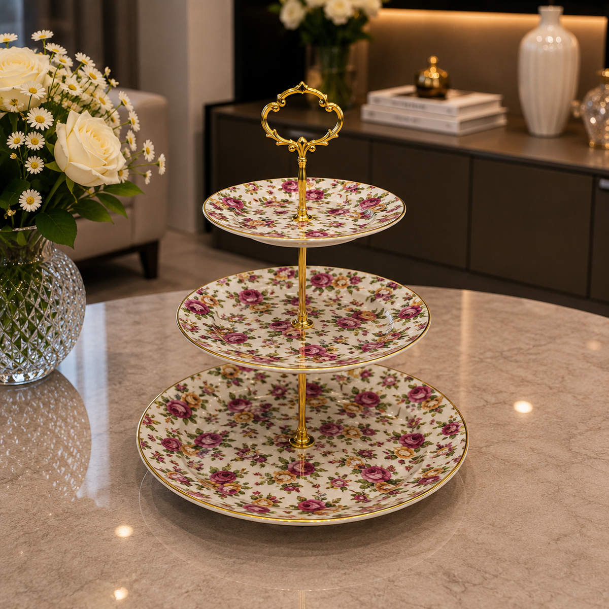 Royal Albert Vintage Rose Garden 3-Step Serving Platter