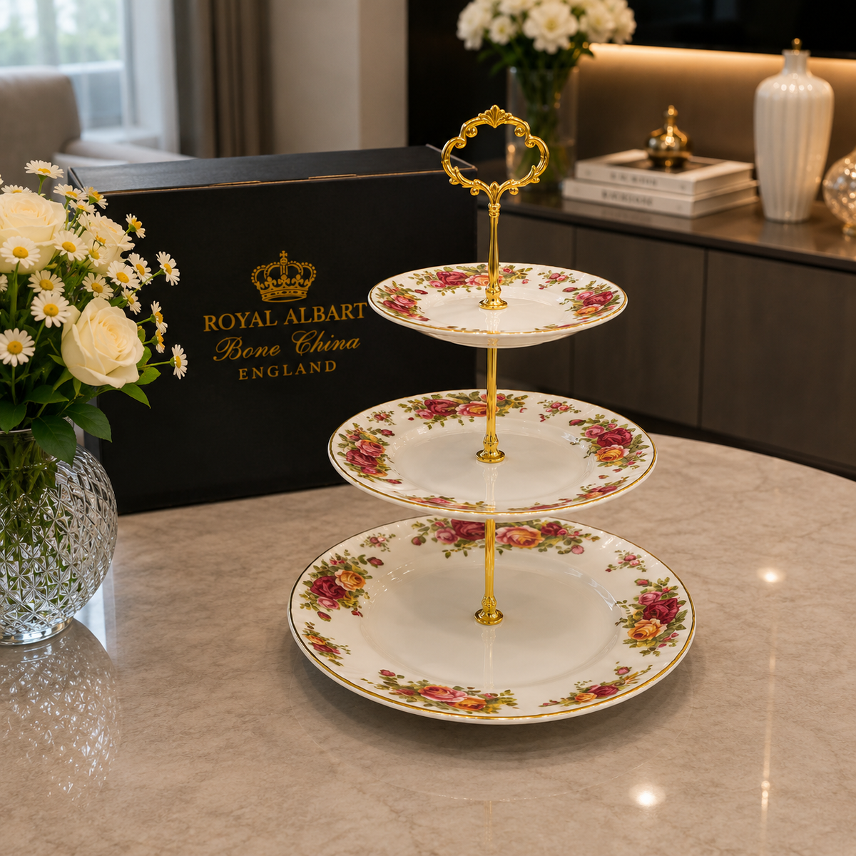 Royal Albert Rose Prestige 3-Step Serving Platter