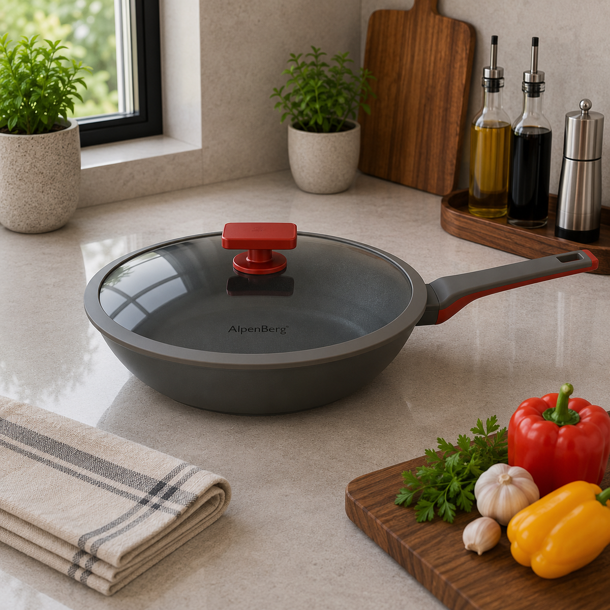 Alpenberg Wok Pan with Glass Lid - 28cm