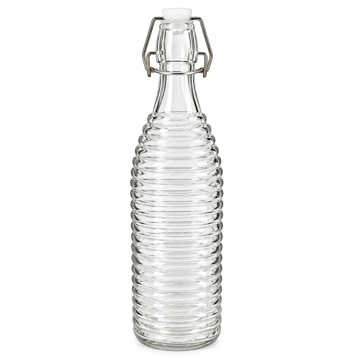 1000ml Clip Glass Bottle - Ribbed Waves