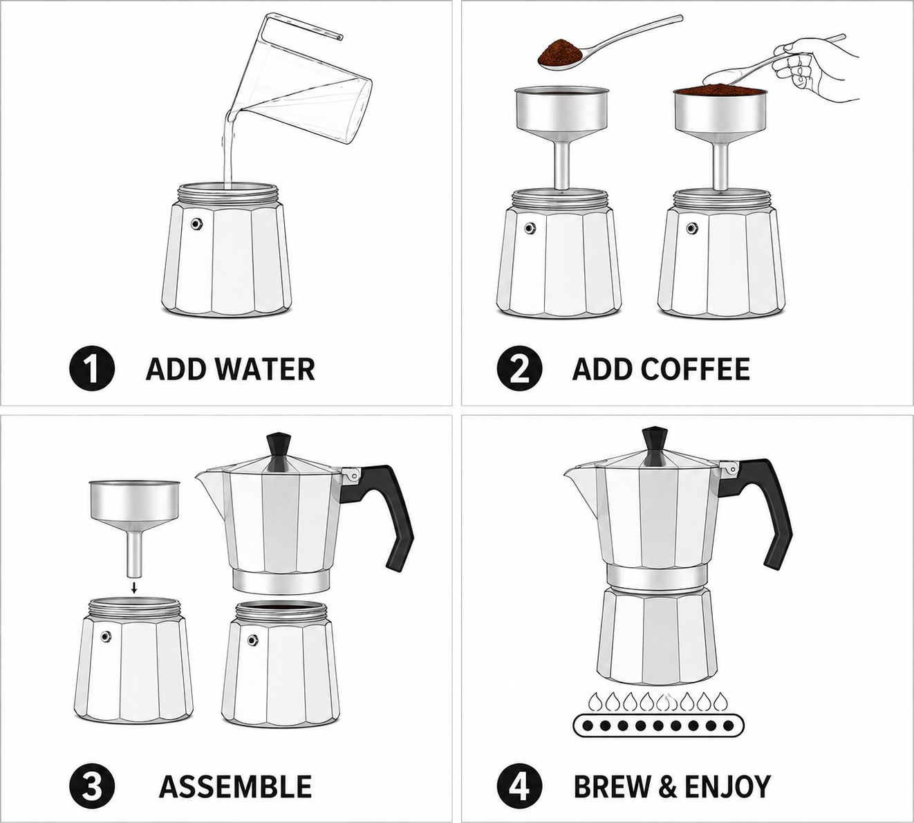 Premium Aluminum Moka Coffee Pot Espresso Maker | Stovetop Coffee Maker