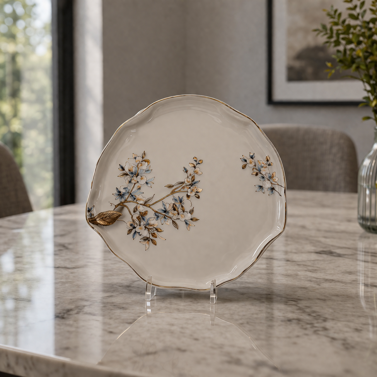 Angela Elegant Floral Gold-Rim Ceramic Dinner Plate – 8 Inch