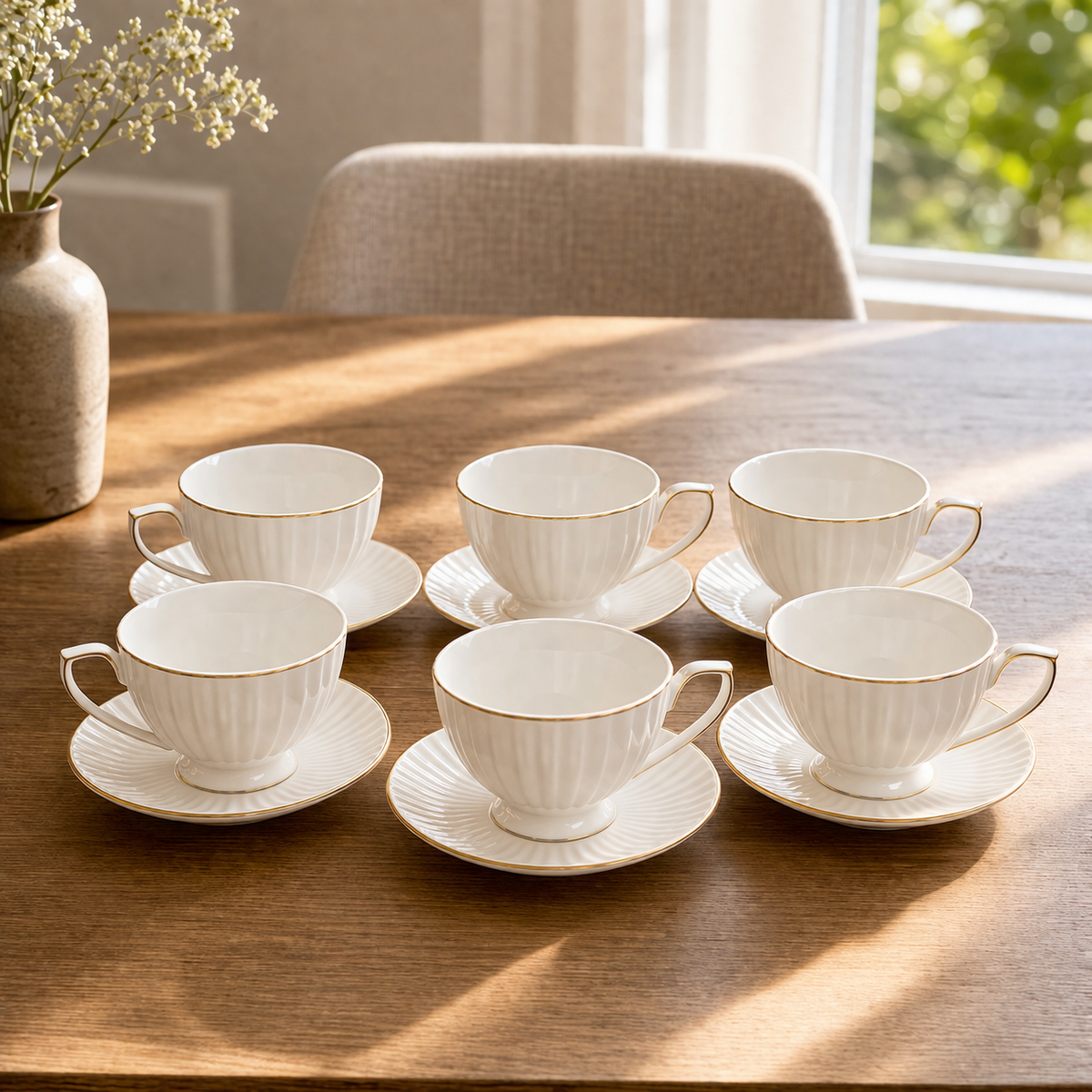 Angela Elegant Ceramic 6-Piece Tea Cup & Saucer Set