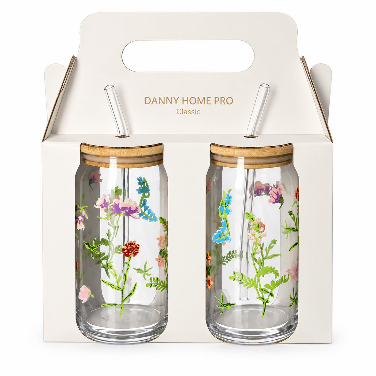 Danny Home Drinking Glass Cup 2pcs 500ml - Floral Printed