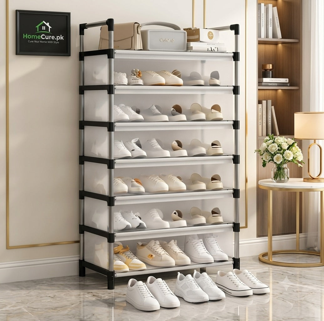 6/7-Tier Dustproof Shoe Rack with Cover | Space-Saving Shoe Storage Organizer