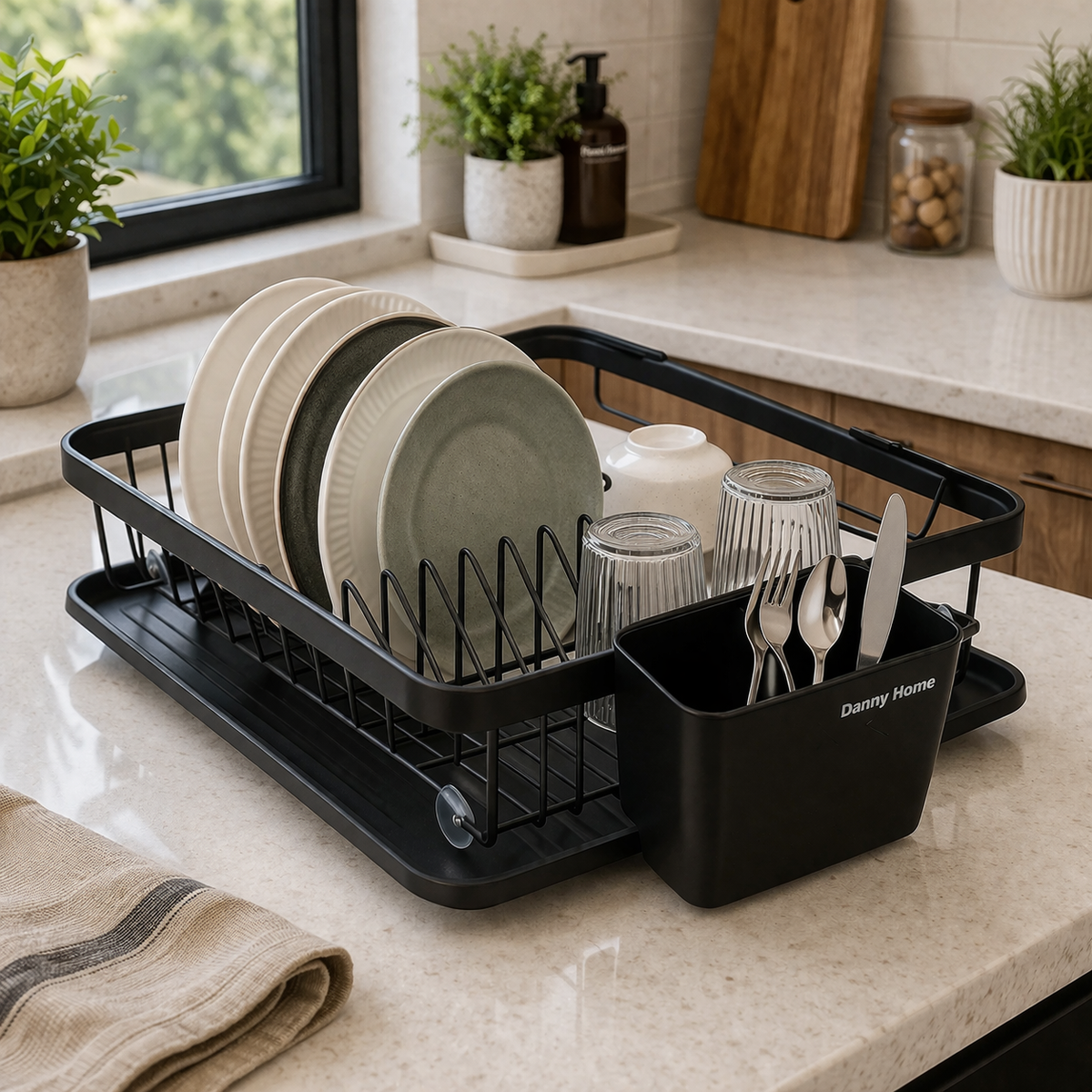 Danny Home Dish Rack with Utensil Holder