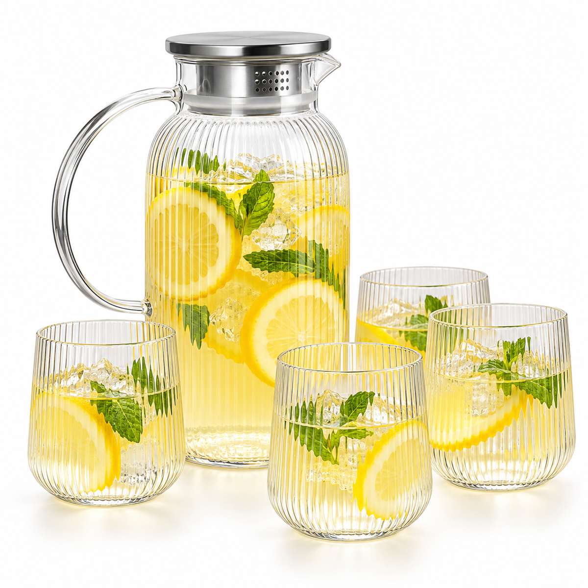 Danny Home 5Pcs Teapot & Glass Set - Vertical Stripe